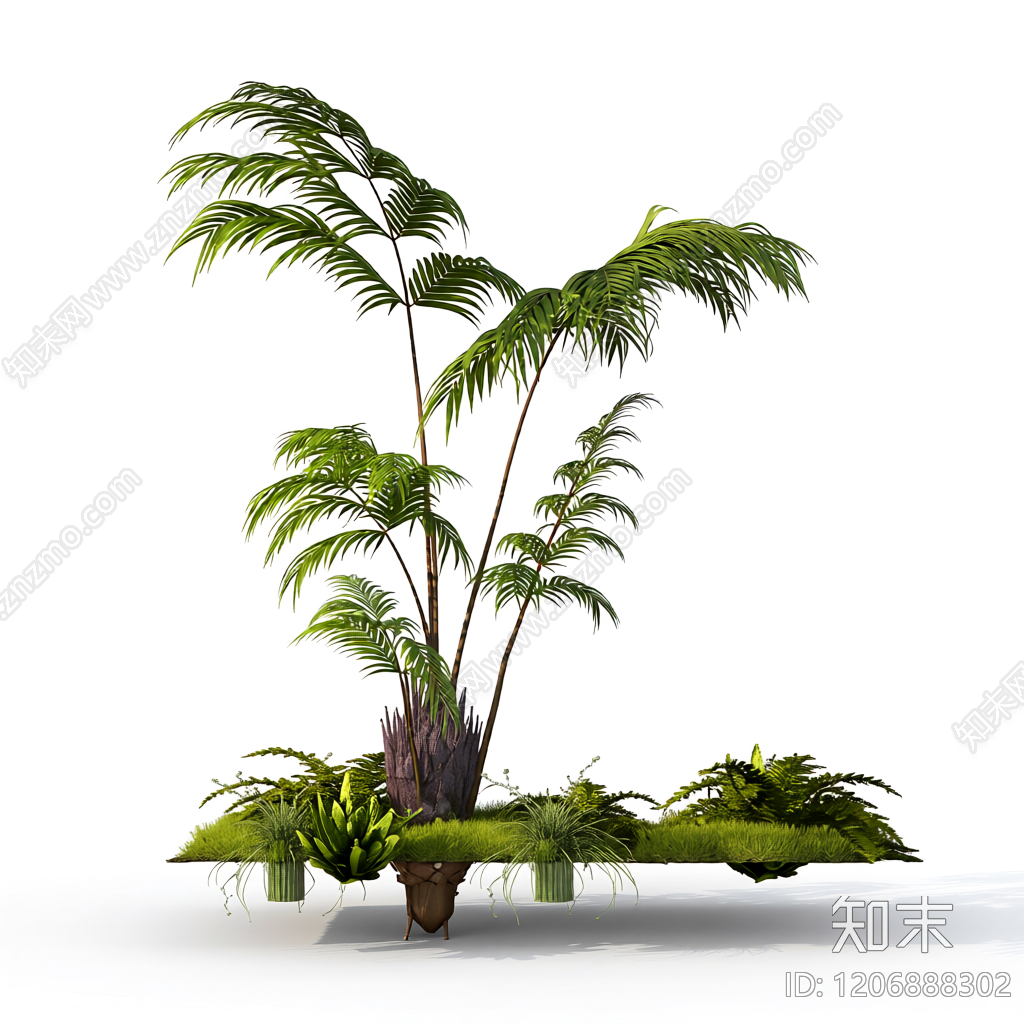 组合盆栽植物装饰3D模型下载【ID:1206888302】