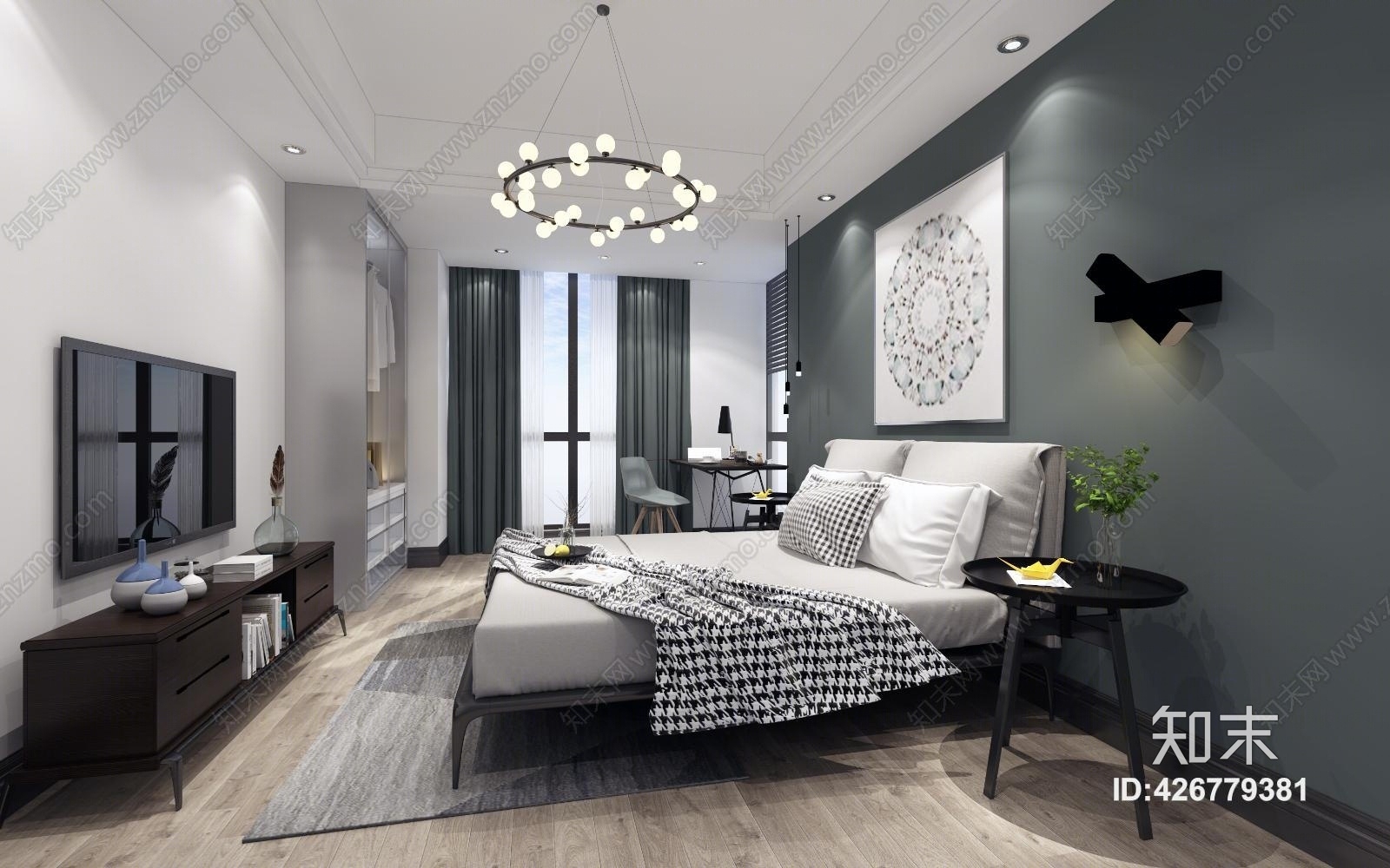 现代卧室电视柜台灯3D模型下载【ID:426779381】