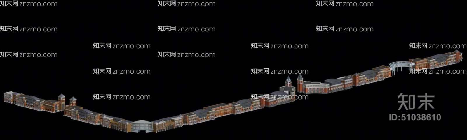 户外沿街商业街2023D模型下载【ID:51038610】