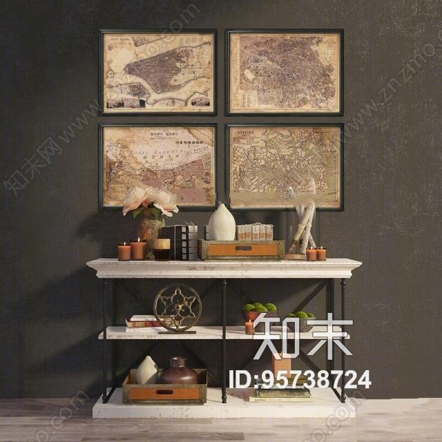 工业风装饰架摆件装饰画组合3D模型下载【ID:95738724】