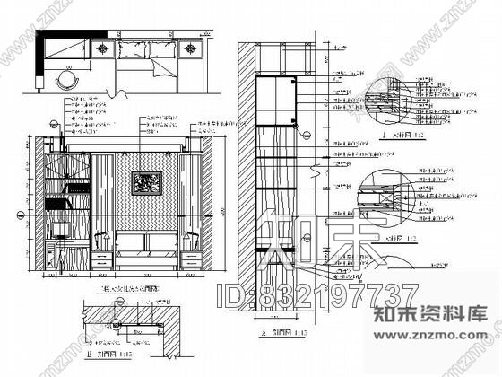 图块/节点卧室床头背景墙详图施工图下载【ID:832197737】