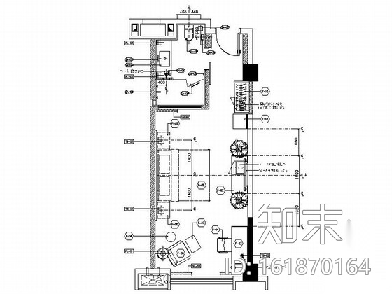 [锦阳]5星高档酒店标准大床房室内设计CAD施工图(含效果...施工图下载【ID:161870164】