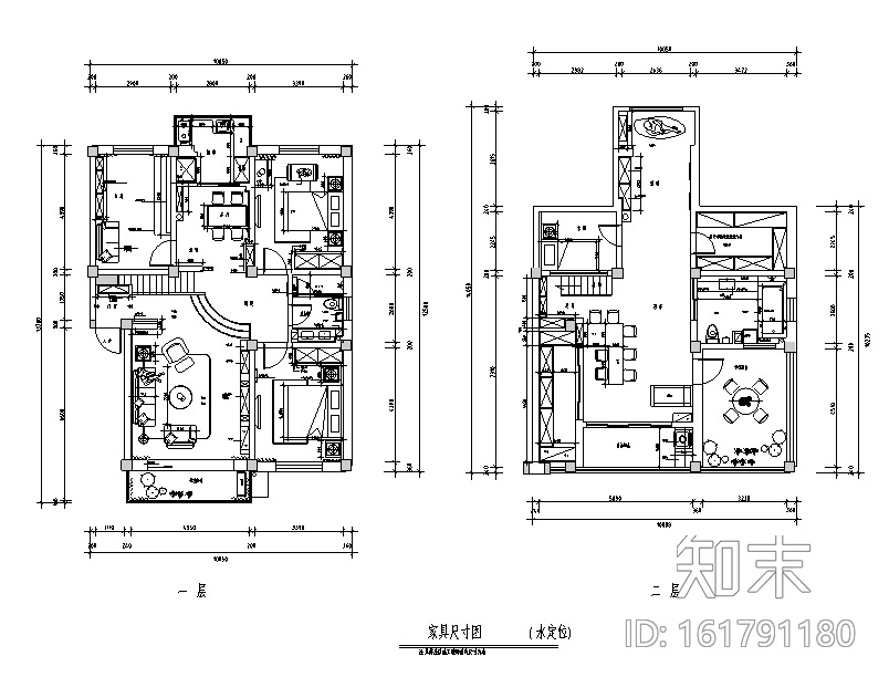 简美风格王府别墅设计施工图（附效果图）cad施工图下载【ID:161791180】