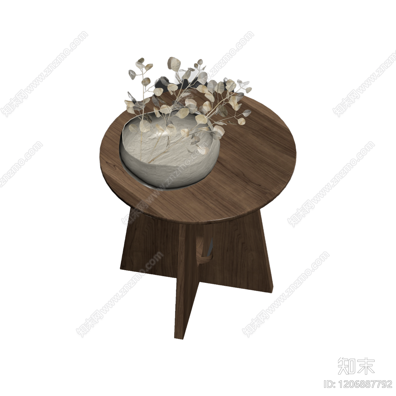 木质边桌配花瓶装饰3D模型下载【ID:1206887792】