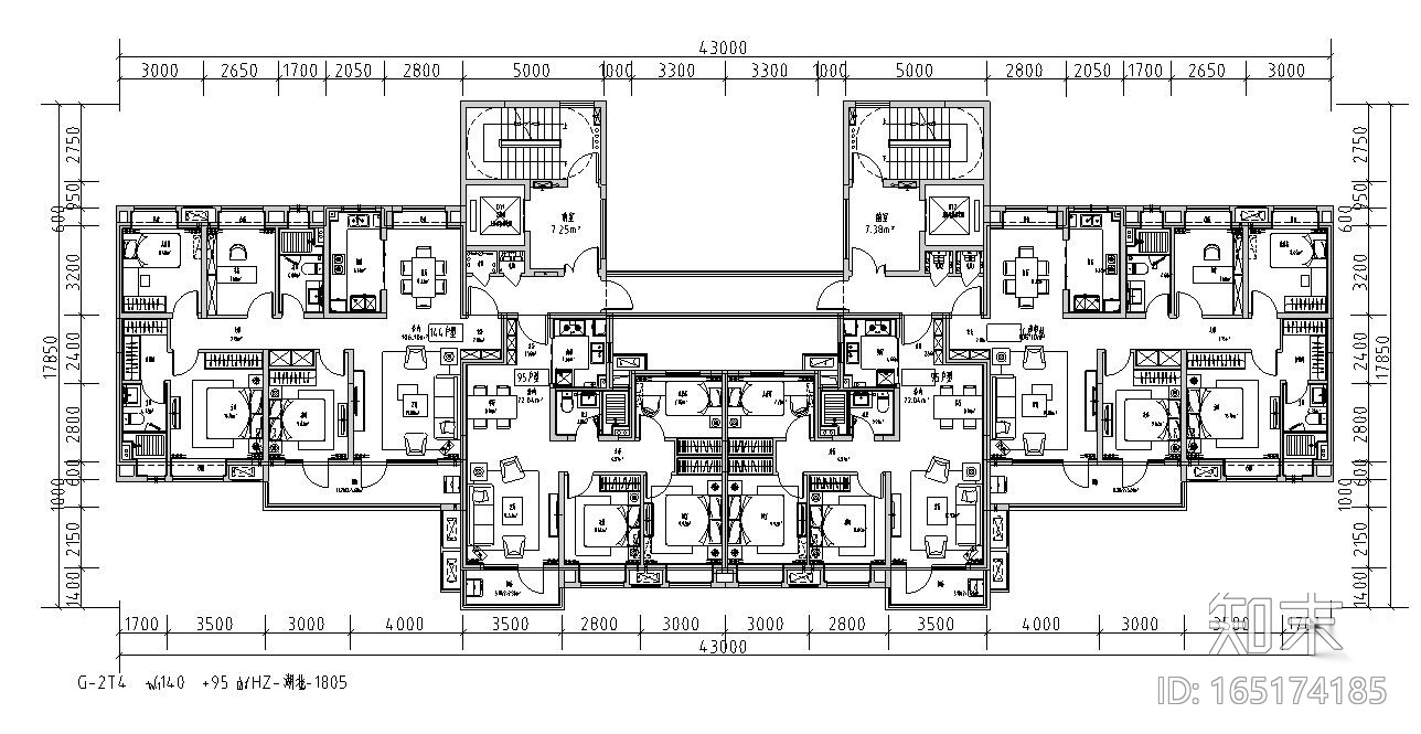 2019年外廊式百米高层标准化户型T4+T6户型施工图下载【ID:165174185】