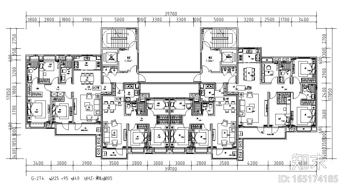 2019年外廊式百米高层标准化户型T4+T6户型施工图下载【ID:165174185】