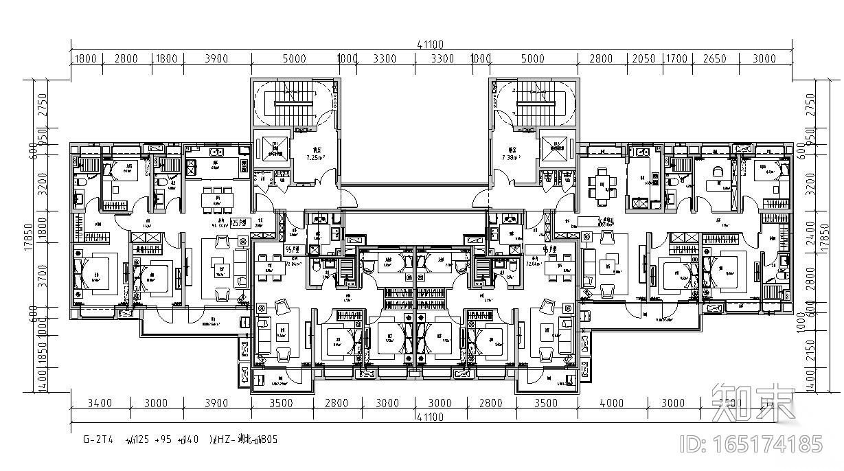 2019年外廊式百米高层标准化户型T4+T6户型施工图下载【ID:165174185】