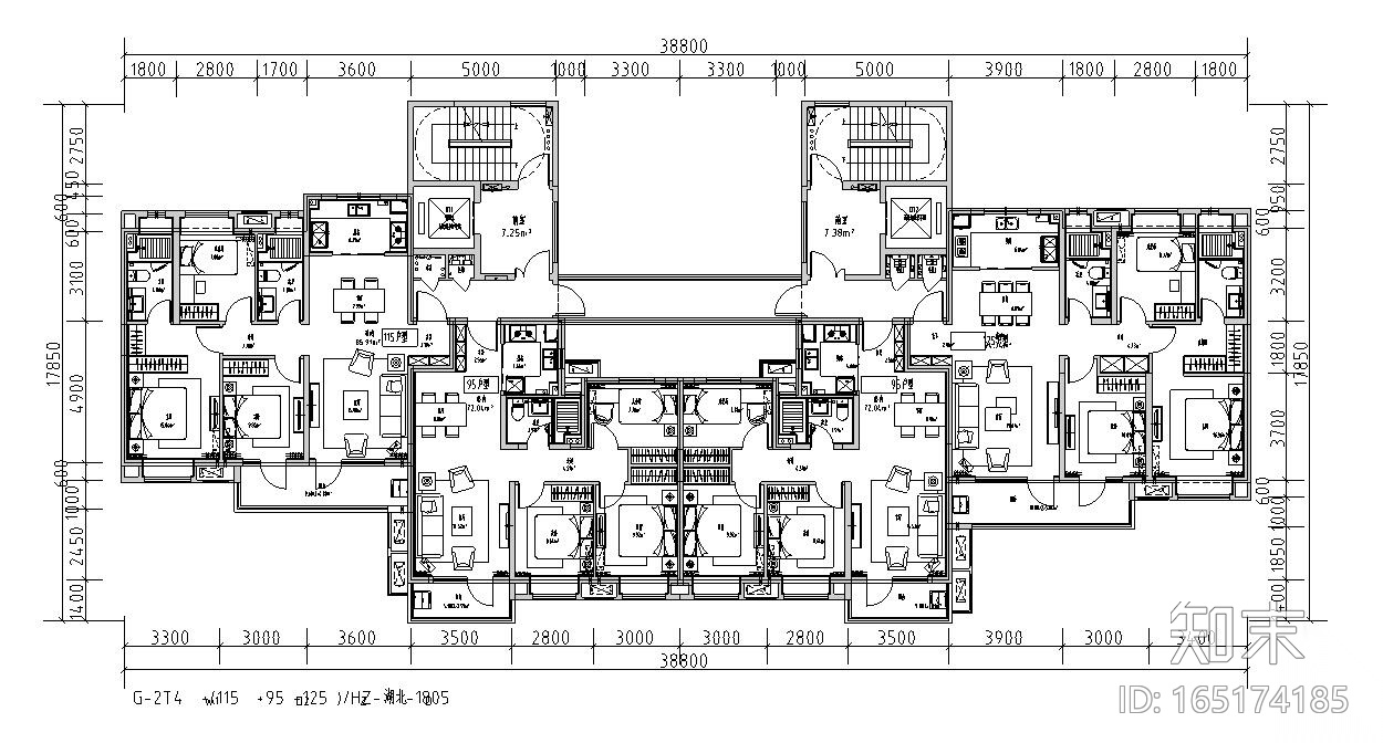 2019年外廊式百米高层标准化户型T4+T6户型施工图下载【ID:165174185】