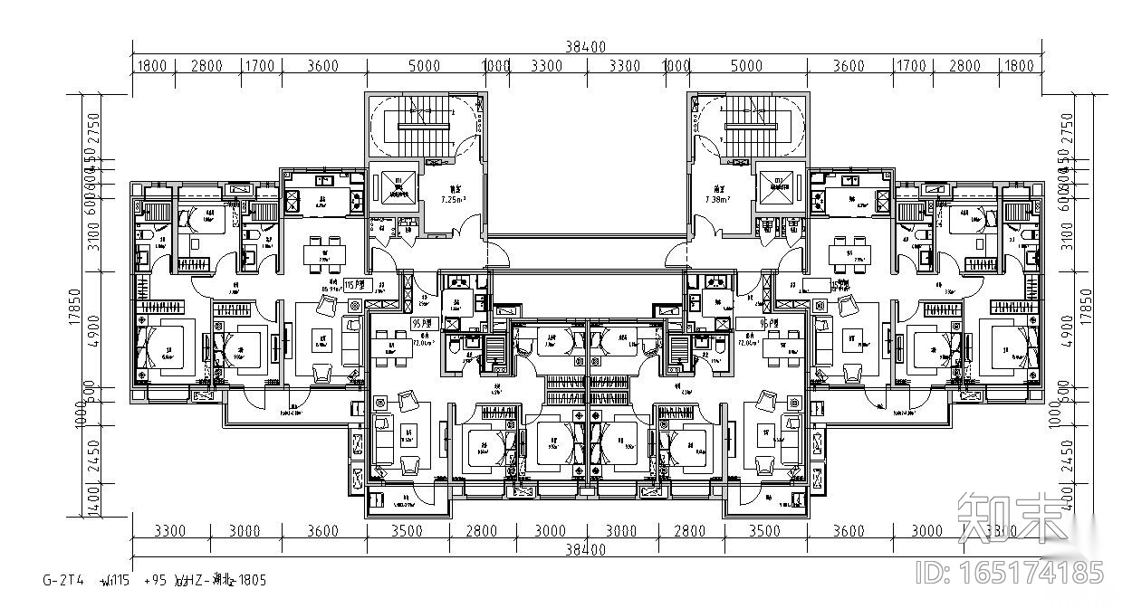 2019年外廊式百米高层标准化户型T4+T6户型施工图下载【ID:165174185】