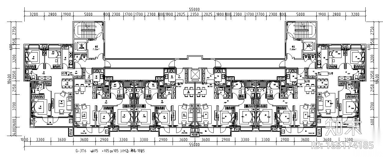 2019年外廊式百米高层标准化户型T4+T6户型施工图下载【ID:165174185】