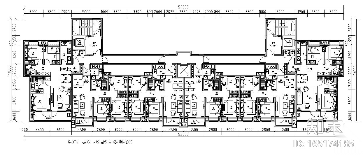 2019年外廊式百米高层标准化户型T4+T6户型施工图下载【ID:165174185】