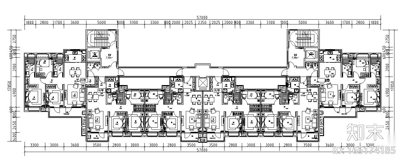 2019年外廊式百米高层标准化户型T4+T6户型施工图下载【ID:165174185】