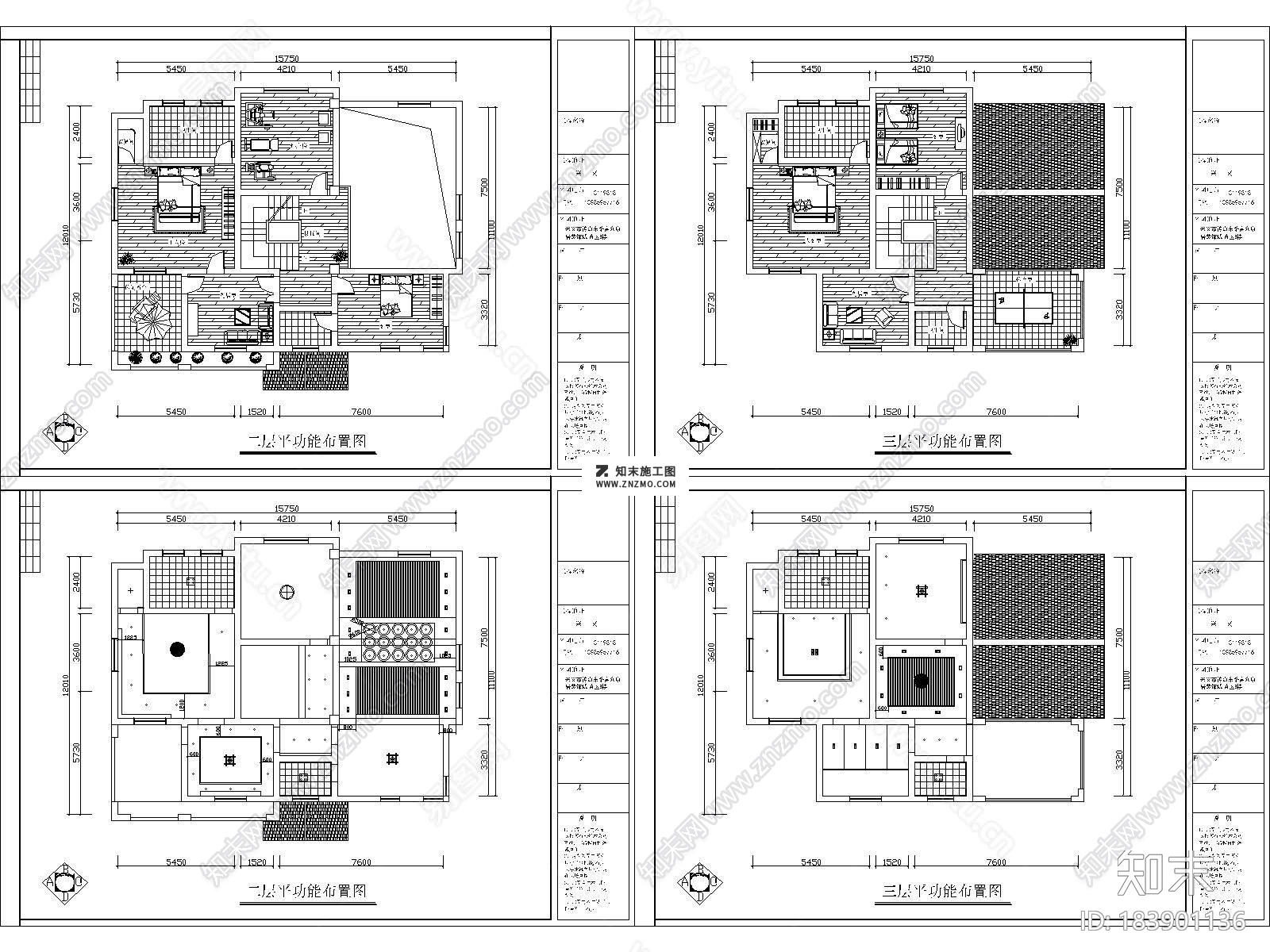 中式三层别墅高清效果图及CAD施工图下载施工图下载【ID:183901136】