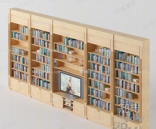 现代原木色木艺书柜3D模型下载【ID:92847458】