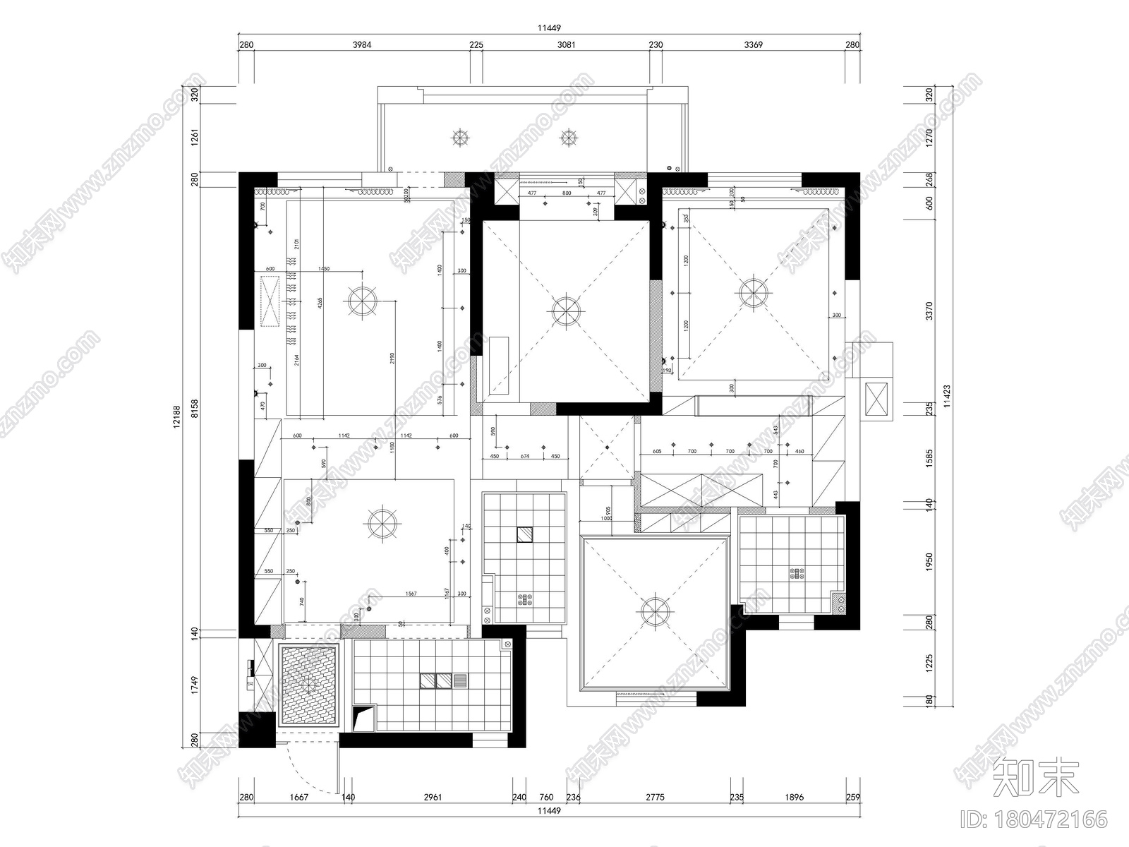 [武汉]100㎡美式三居室家装装修设计施工图施工图下载【ID:180472166】