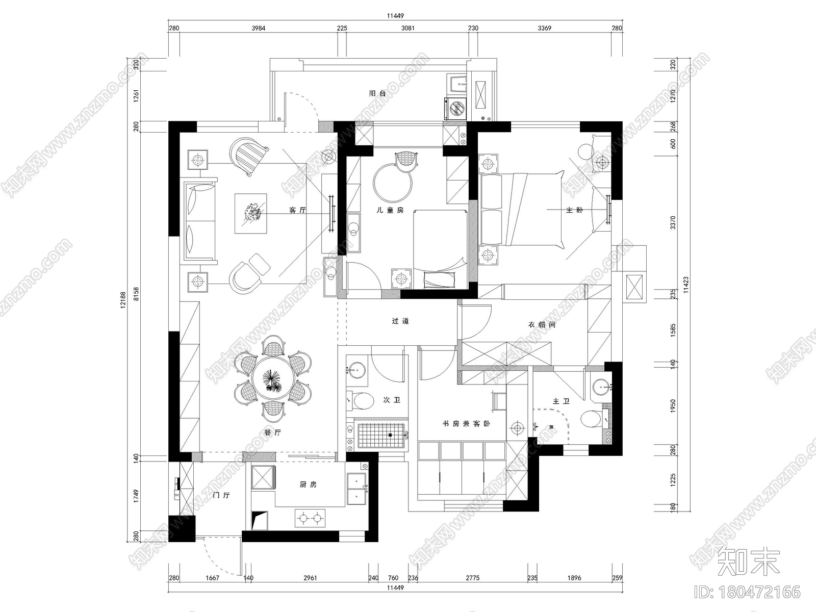 [武汉]100㎡美式三居室家装装修设计施工图施工图下载【ID:180472166】