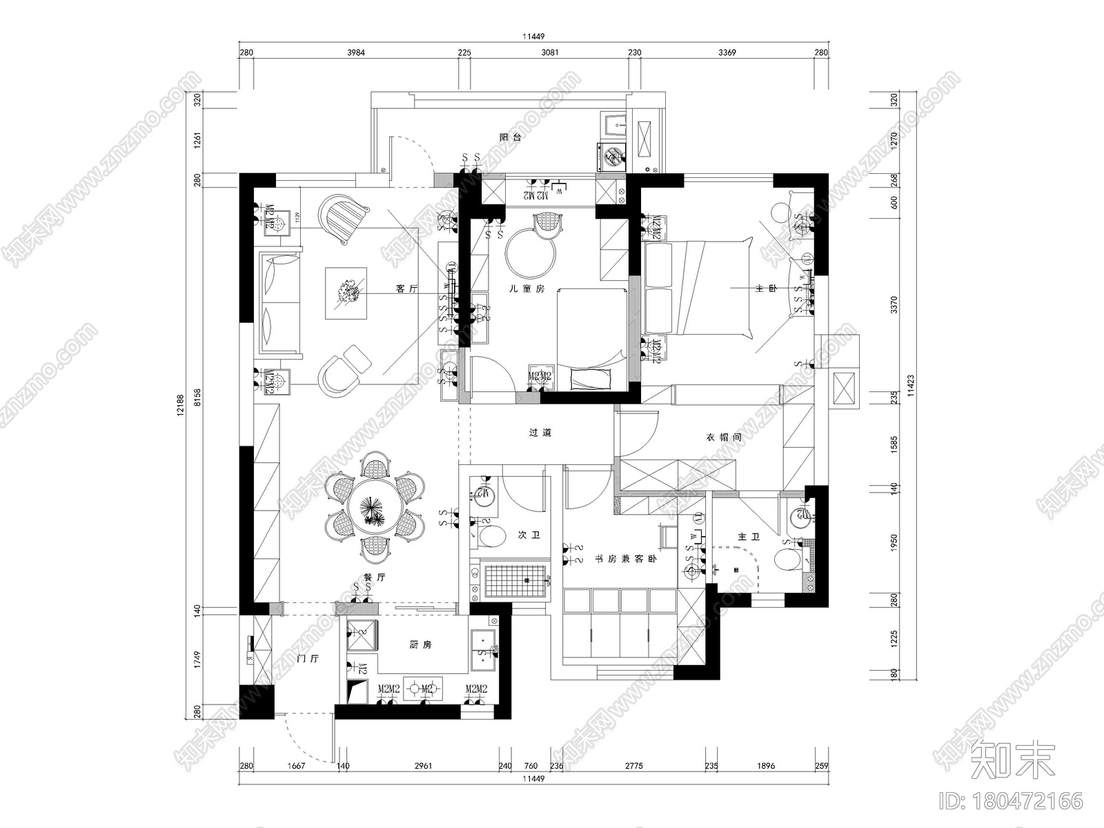 [武汉]100㎡美式三居室家装装修设计施工图施工图下载【ID:180472166】