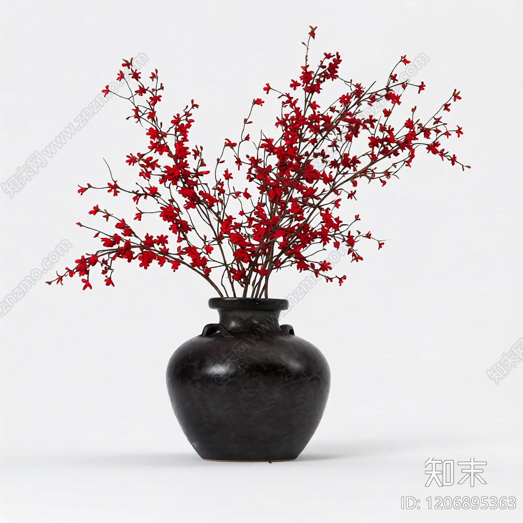 陶罐插花装饰品3D模型下载【ID:1206895363】