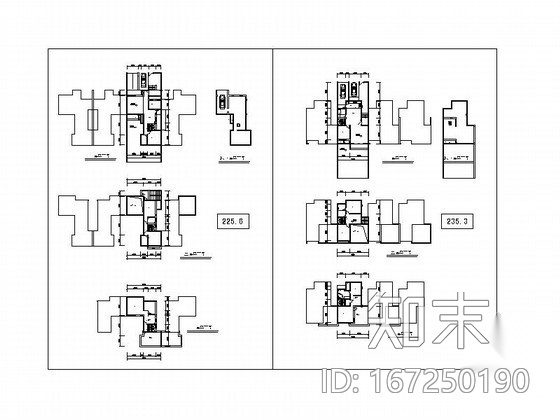 两套三层联排别墅户型图cad施工图下载【ID:167250190】