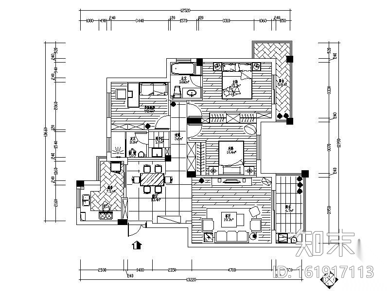 124㎡现代三居装修图（含效果）施工图下载【ID:161917113】