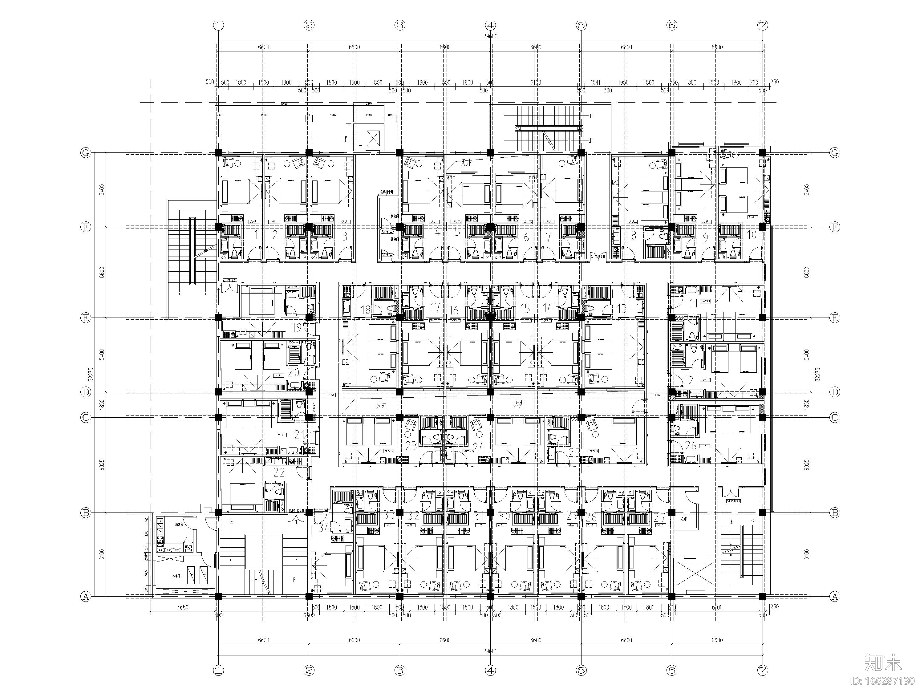 [河北]4350㎡星程商务酒店室内全套施工图cad施工图下载【ID:166287130】