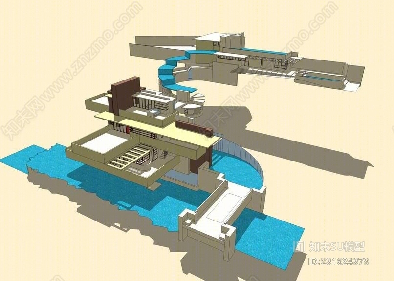 赖特流水别墅SU模型下载【ID:231624379】