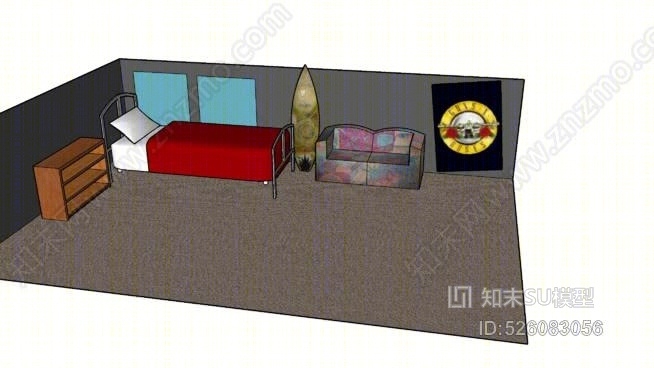 冲浪卧室横断面SU模型下载【ID:526083056】