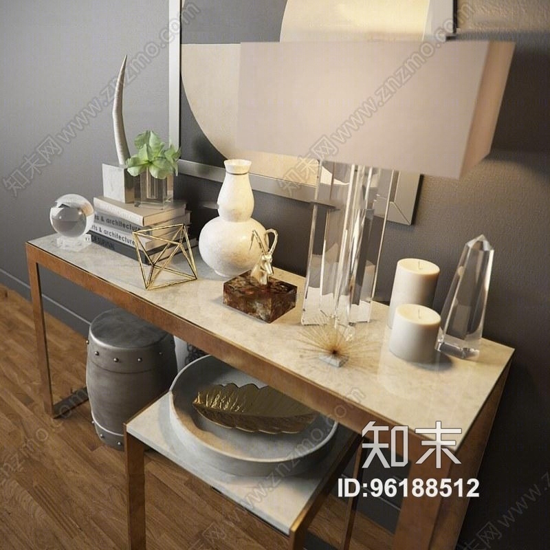 现代端景台单椅饰品组合3D模型下载【ID:96188512】