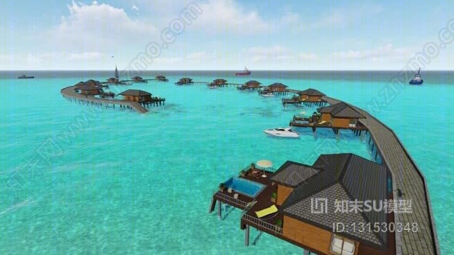 马尔代夫水上别墅群SU模型下载【ID:131530348】