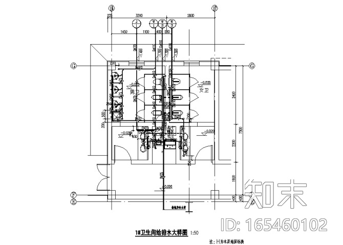 [节点大样图]公共卫生间给排水cad施工图下载【ID:165460102】