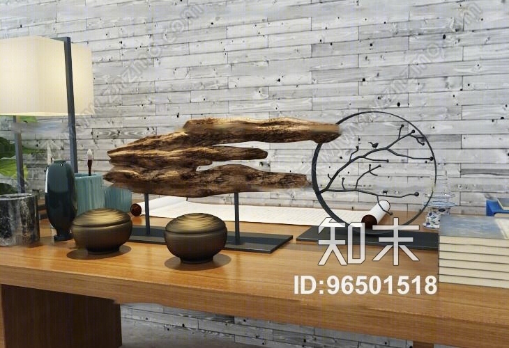 中式台灯根雕摆件组合3D模型下载【ID:96501518】