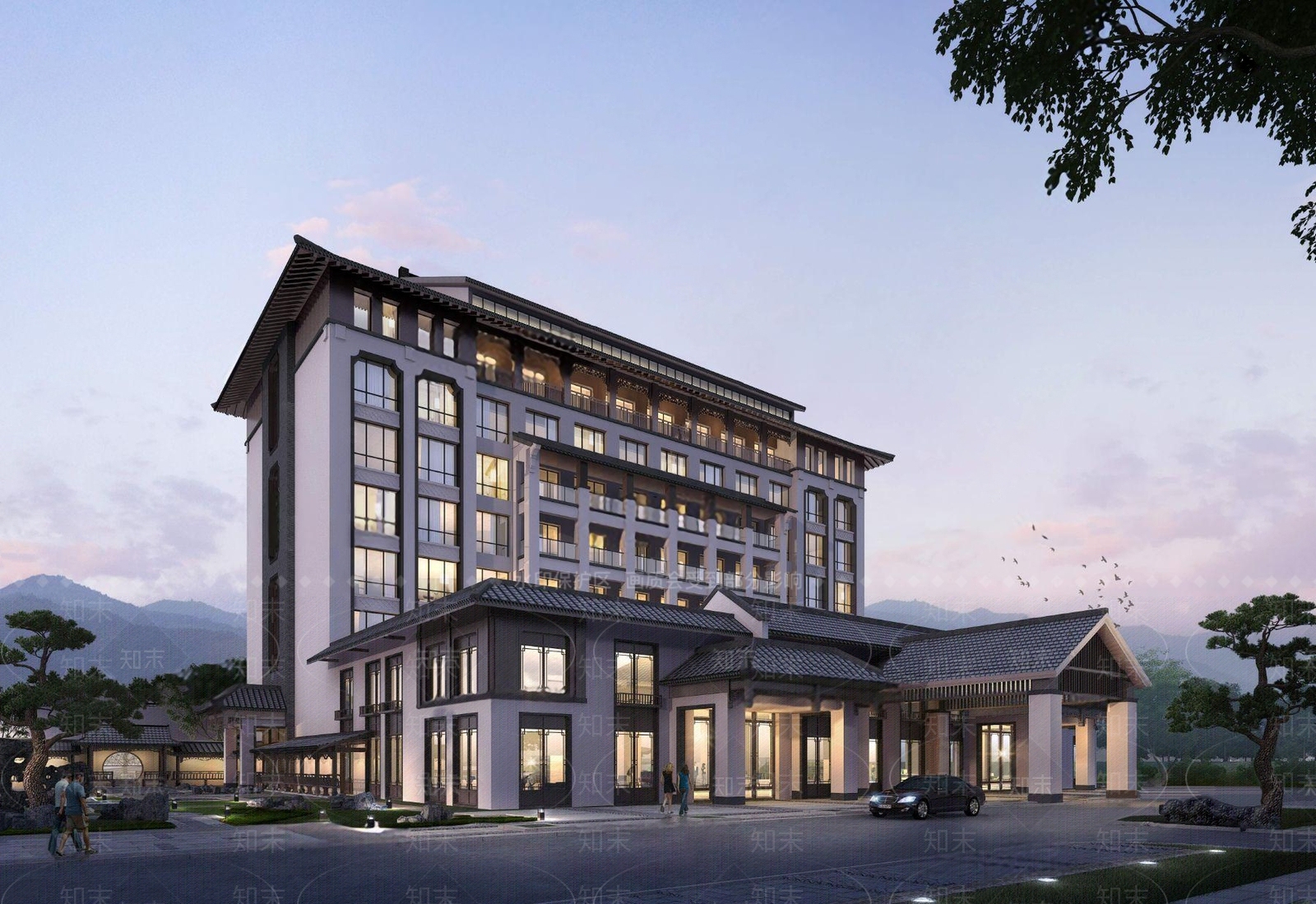 中式酒店建筑外观3D模型下载【ID:1117524453】