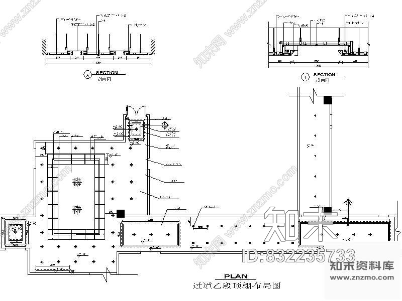 图块/节点过道乙段石膏板顶棚详图cad施工图下载【ID:832235733】