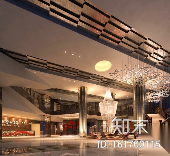 [福州]华丽大气有质感酒店大堂室内施工图（含效果图）cad施工图下载【ID:161700115】