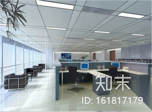 普通开敞办公室装修图（含效果）cad施工图下载【ID:161817179】