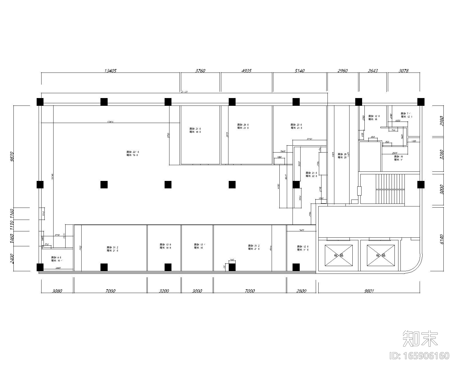 仁恒区广场办公室装修设计施工图+效果图cad施工图下载【ID:165906160】