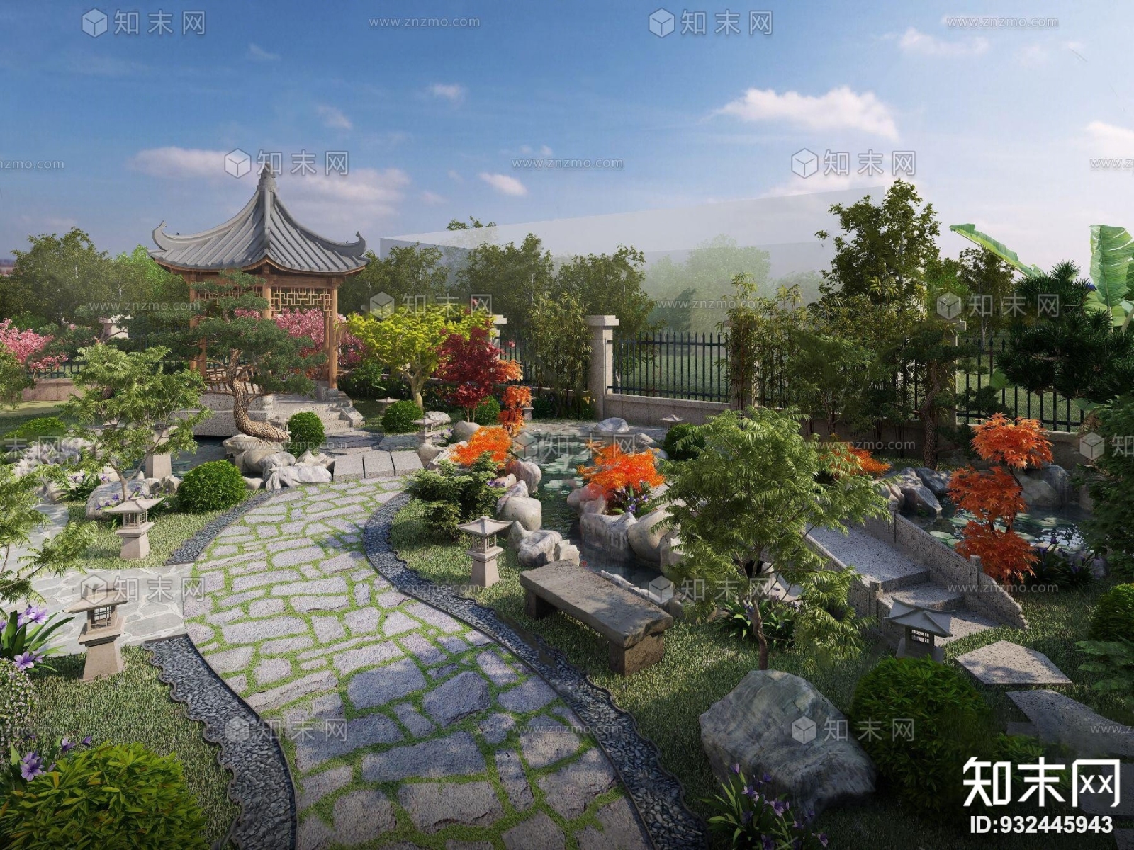新中式庭院景观3d模型3d模型下载【id:932445943】