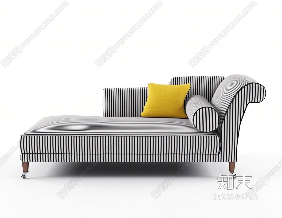 简欧条纹布艺绒布贵妃椅3D模型下载【ID:25286768】