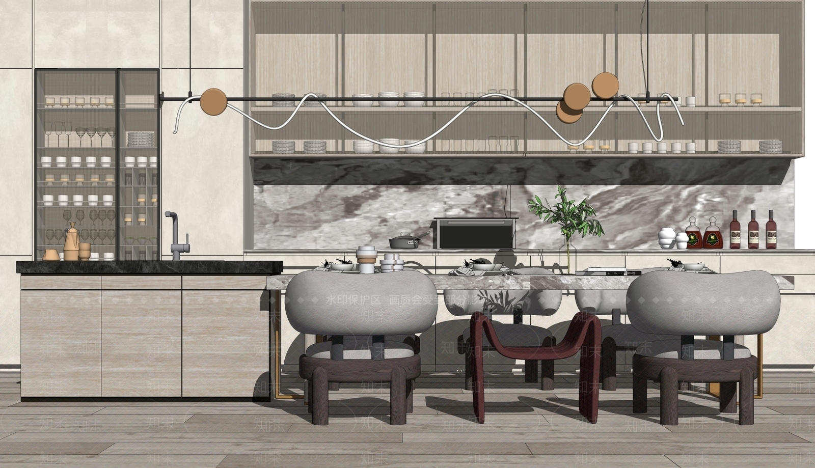 现代家居吧台区SU模型下载【ID:169804111】