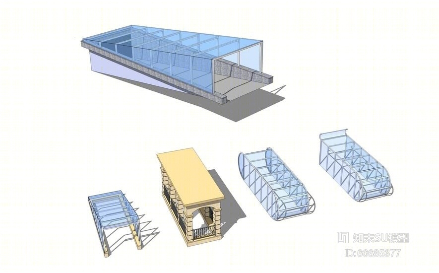 地下车库出入口雨棚组合SU模型下载【ID:66685377】