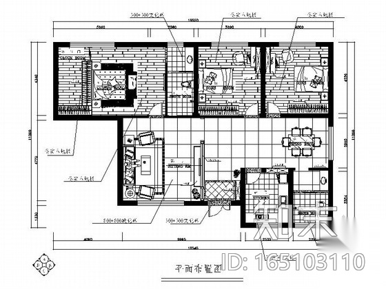 简洁优雅现代风格三居室装修施工图（含效果图）施工图下载【ID:165103110】