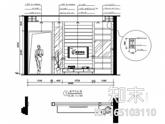 简洁优雅现代风格三居室装修施工图（含效果图）施工图下载【ID:165103110】