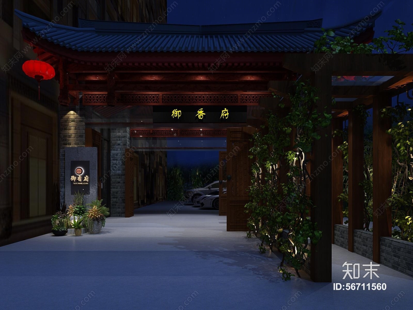 中式古建筑门头3D模型下载【ID:56711560】