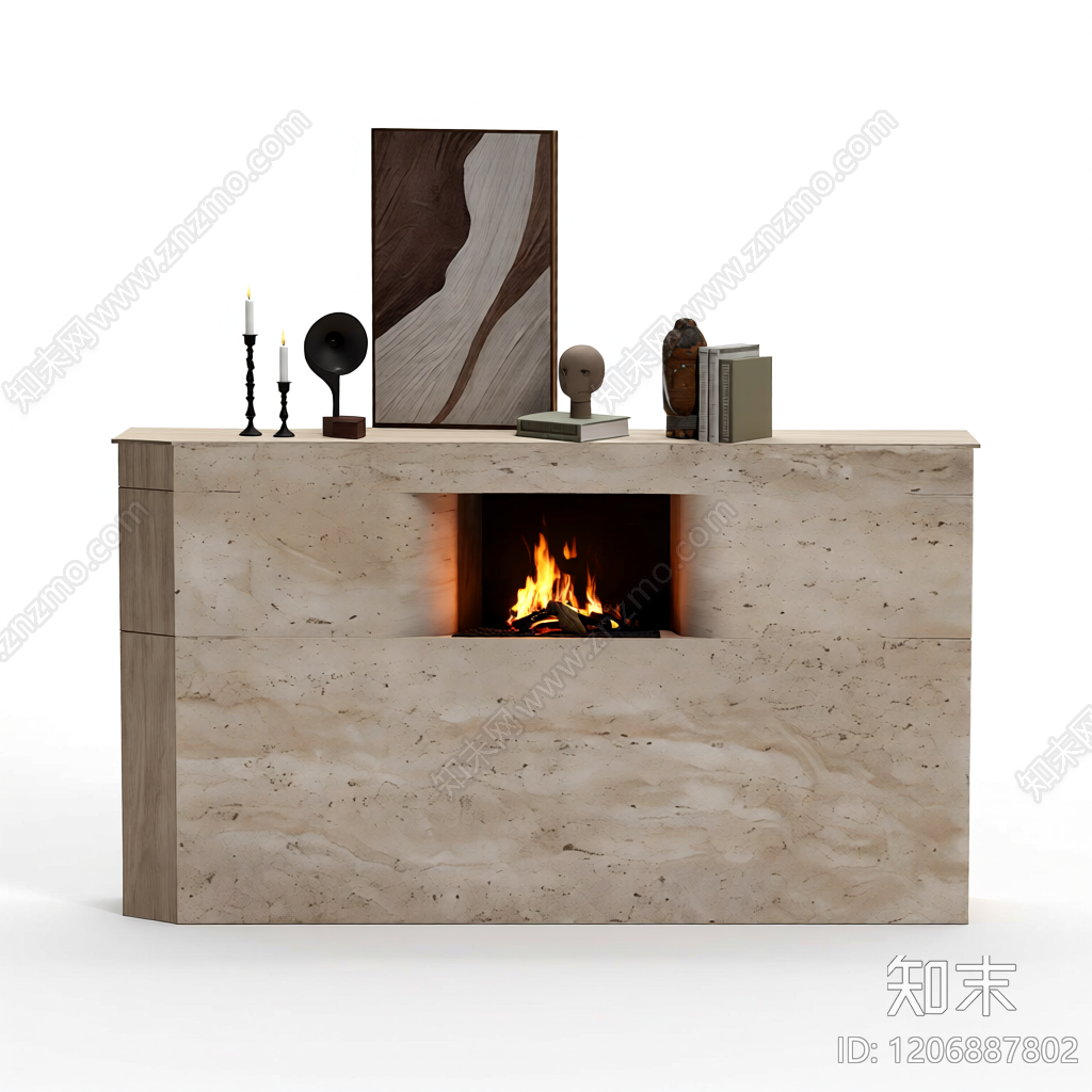 带壁炉的电视墙3D模型下载【ID:1206887802】