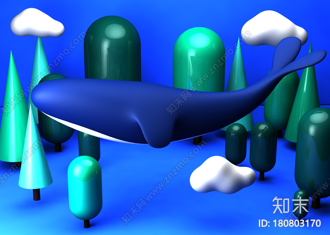C4D森林里的鲸鱼小场景CG模型下载【ID:180803170】