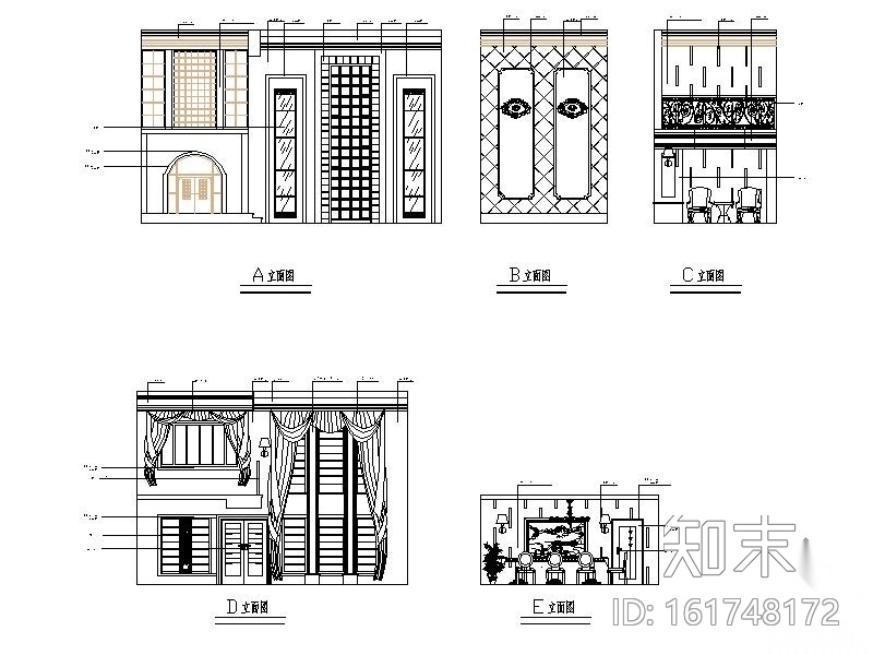 欧式古典二层别墅设计图（含效果）cad施工图下载【ID:161748172】