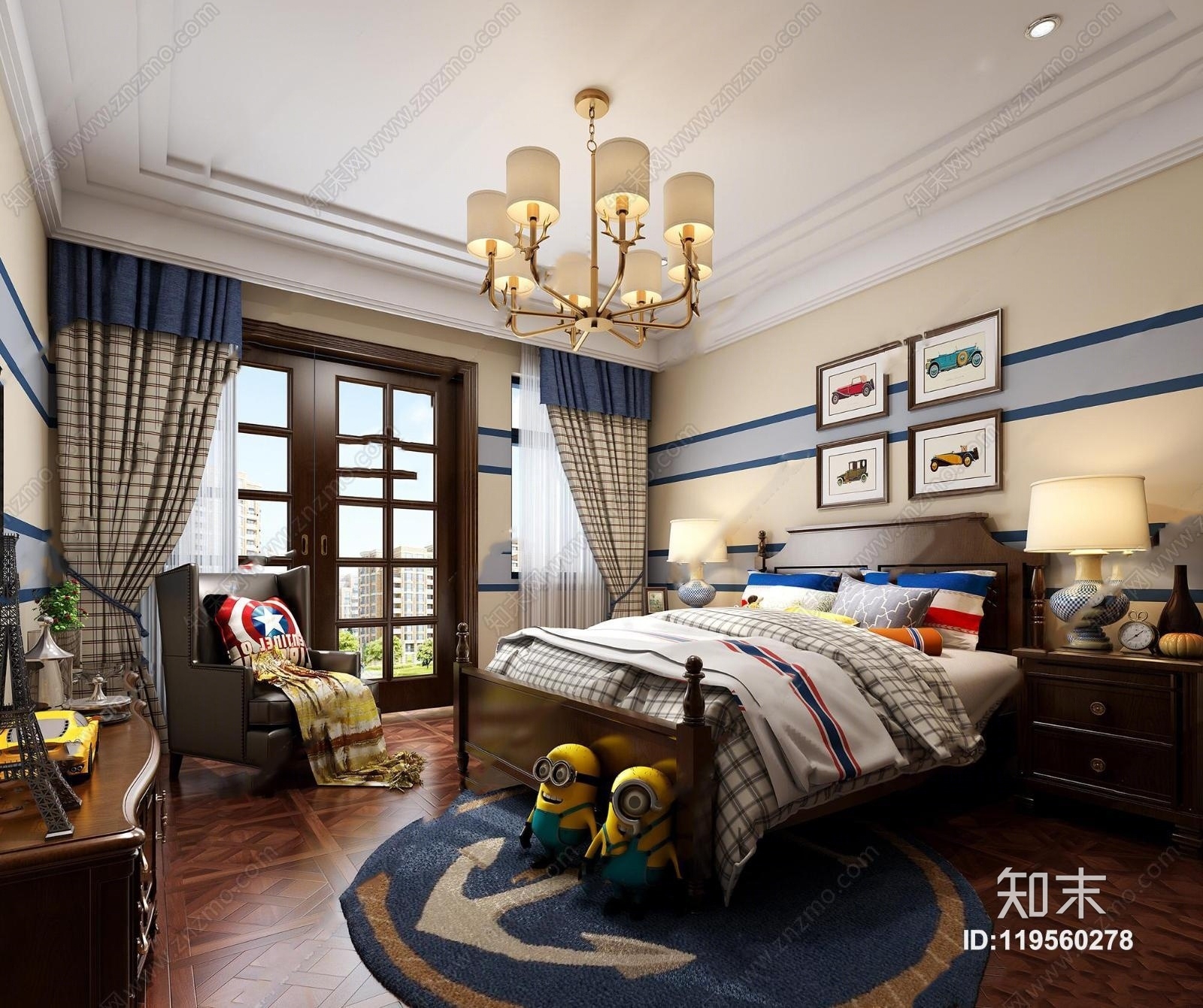 美式男孩儿童房3D模型下载【ID:119560278】
