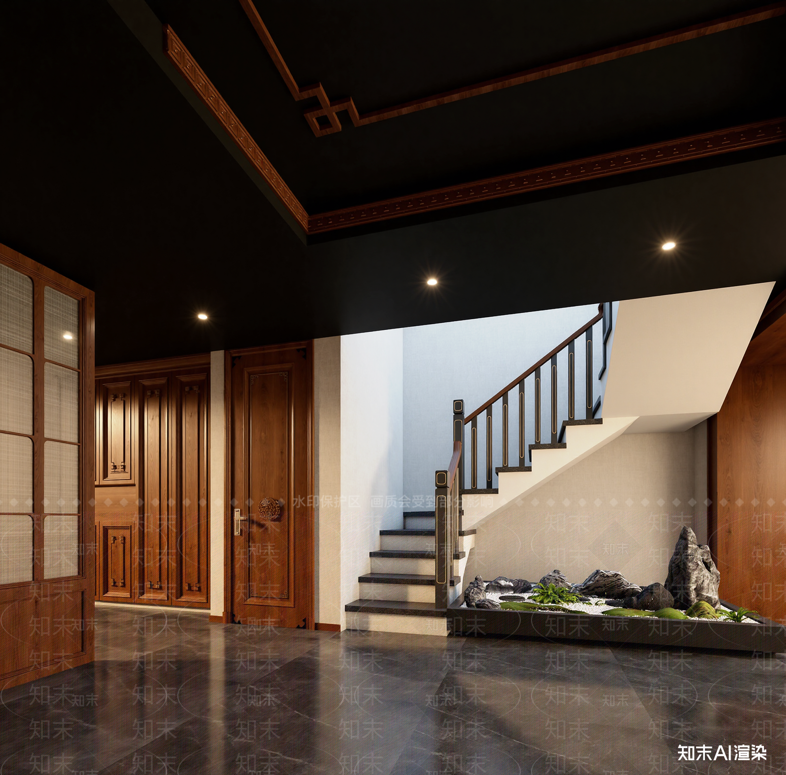 新中式挑空客厅3D模型下载【ID:1221999624】