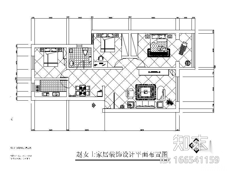 三居室方案设计图cad施工图下载【ID:166541159】