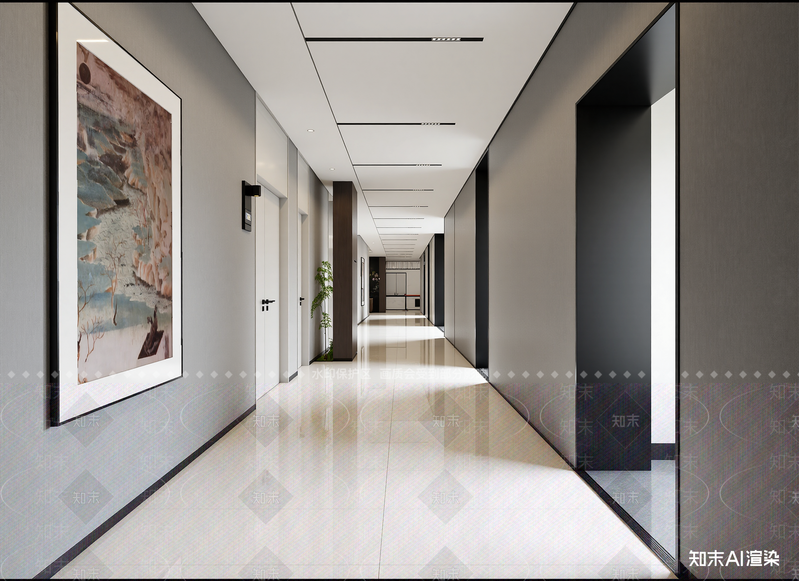 现代酒店走廊3D模型下载【ID:1214995378】